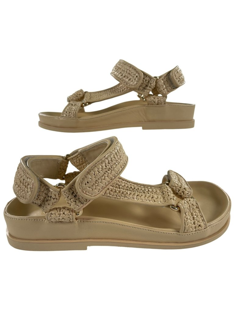 Sandro Raffia Flat Sandals Beige Open Toe Comfy Casual Women's Size 8 New